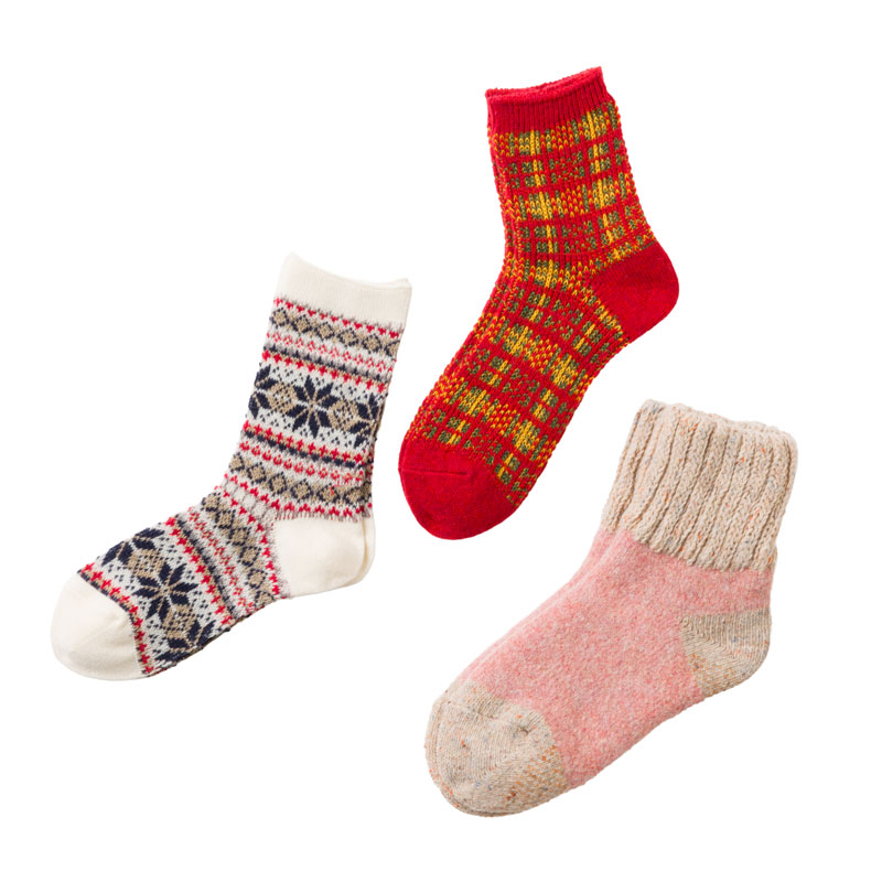 雪柄フェアアイルJQ・ふわふわチェックJQロークルー・切替アメリブネップパイルルーム