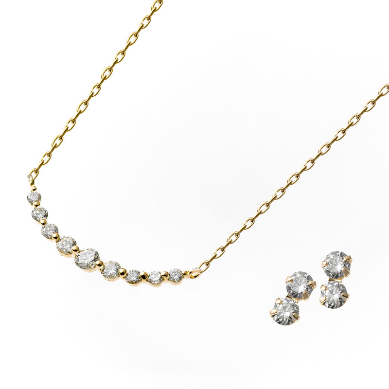 K18ダイヤモンドネックレス・K10ダイヤモンドピアス