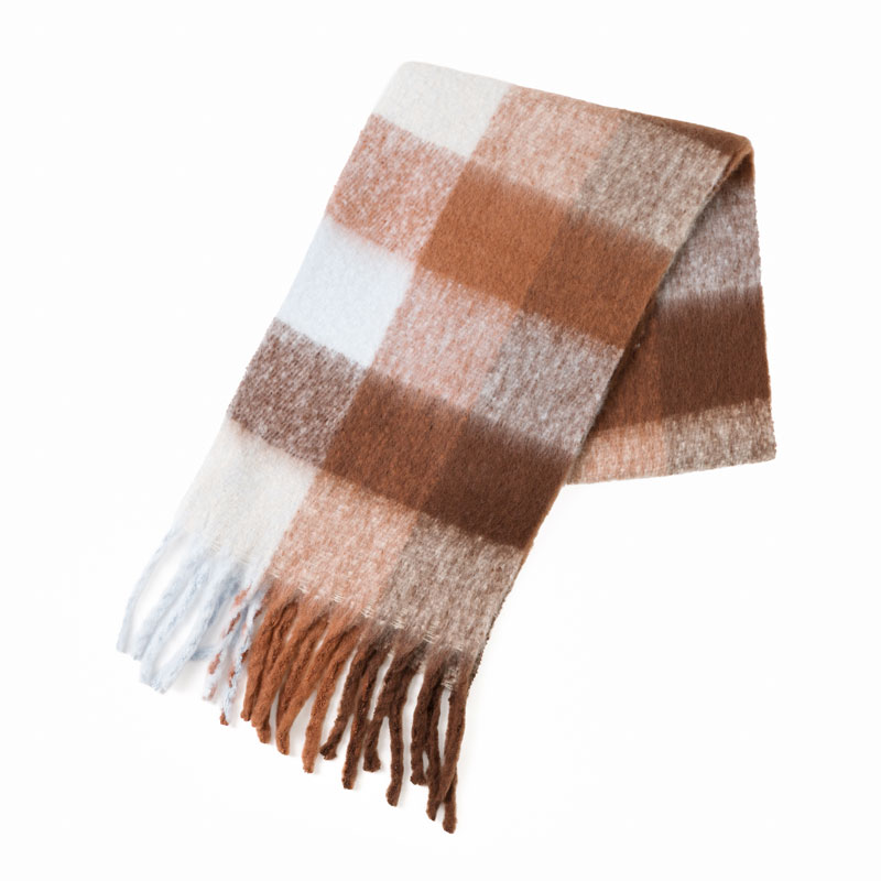 ふわふわフリンジチェックマフラー